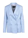 Dondup Light Blue Double-breasted Linen Viscose Jacket In Blue