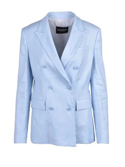 Dondup Light Blue Double-breasted Linen Viscose Jacket