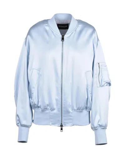 Dondup Light Blue Polyester Elastane Satin Bomber Jacket