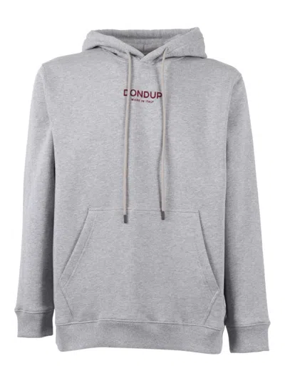 DONDUP LIGHT GREY COTTON HOODIE WITH ADJUSTABLE DRAWSTRING