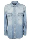 Dondup Light Wash Denim Shirt With Button-down Front In Blue