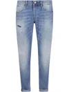 Dondup Tapered Blue Denim Jeans With Distressed Details In Blue