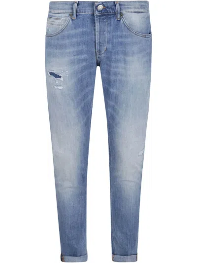 Dondup Tapered Blue Denim Jeans With Distressed Details