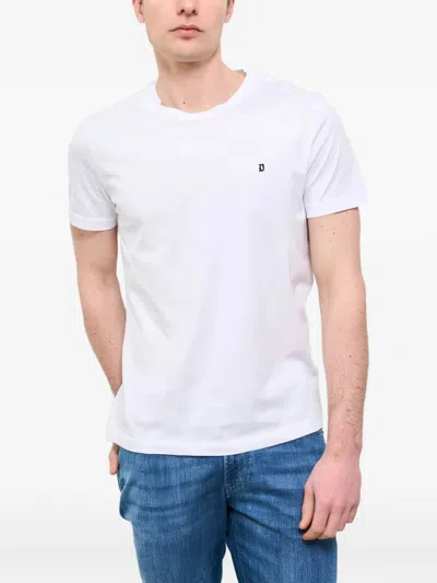 Dondup Lightweight Cotton T-shirt With Ribbed Trim And Logo Detail In White