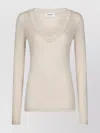 Dondup Lightweight Long Sleeve Soft Stretch V-neck Top In Neutral