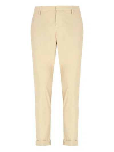 Dondup Straight Cotton Trousers Rolled Cuffs In Neutral