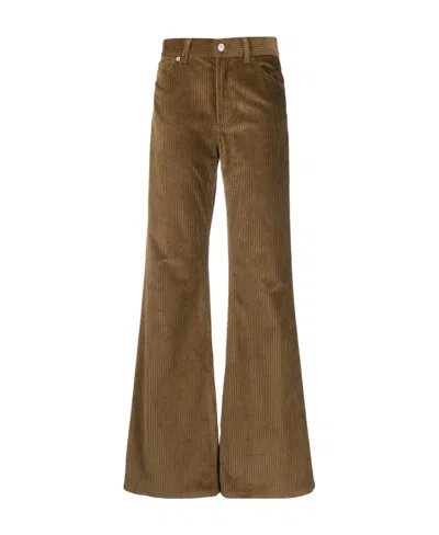 Dondup Logo-patch Corduroy Flared Trousers In Green