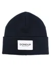 Dondup Logo-patch Fine-knit Beanie In Blue