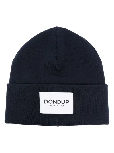 Dondup Logo-patch Fine-knit Beanie In Blue