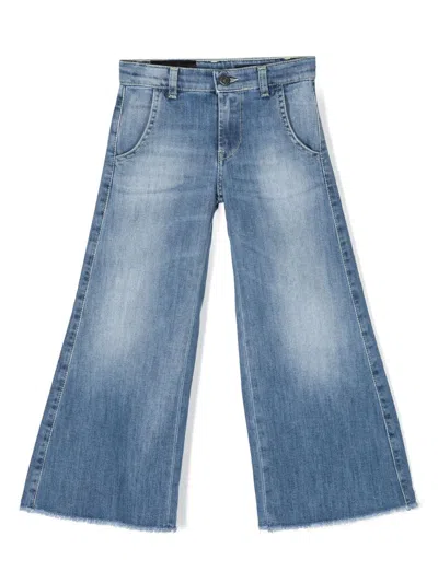 Dondup Kids' Logo-patch Wide-leg Jeans In Blue