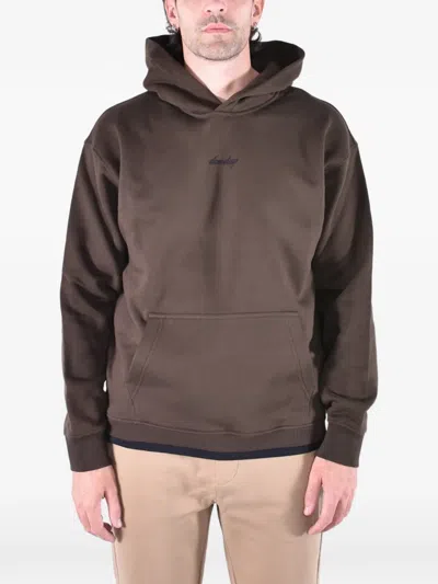Dondup Logo-embroidered Ribbed-fleece Hoodie In Brown