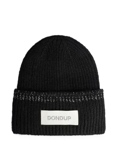 Dondup Logo-patch Ribbed-knit Beanie Hat In Black