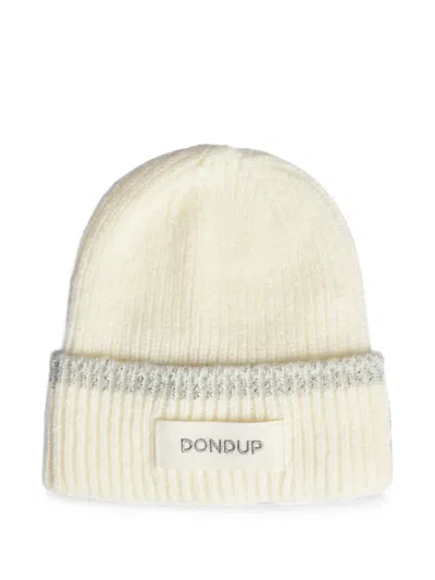 Dondup Logo-patch Ribbed-knit Beanie Hat In Neutral