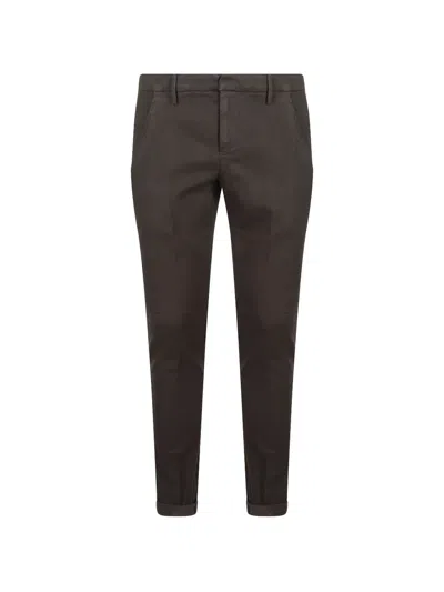 Dondup Logo-plaque Slim-fit Trousers In Brown