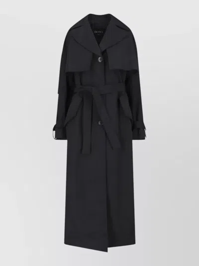Dondup Long Coat Belted Waist Contrast Collar In Black