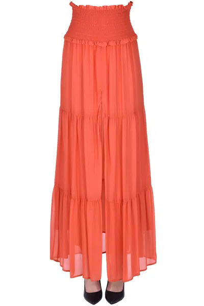 Dondup Long Skirt With Slit In Coral