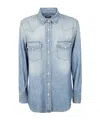 Dondup Light Wash Denim Shirt With Button-down Front In Blue