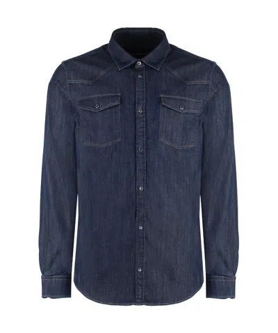 Dondup Long-sleeved Denim Shirt In Black