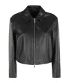 Dondup Long-sleeved Leather Jacket In Black