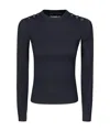 Dondup Ribbed Black Sweater With Decorative Shoulder Buttons In Black
