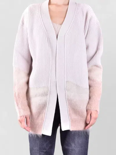 Dondup Longline Knit Sweater Color Block Design In White