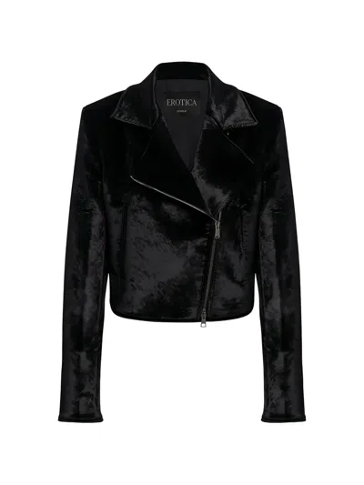 Dondup Cropped Velvet Coat Long Sleeves Collar In Black