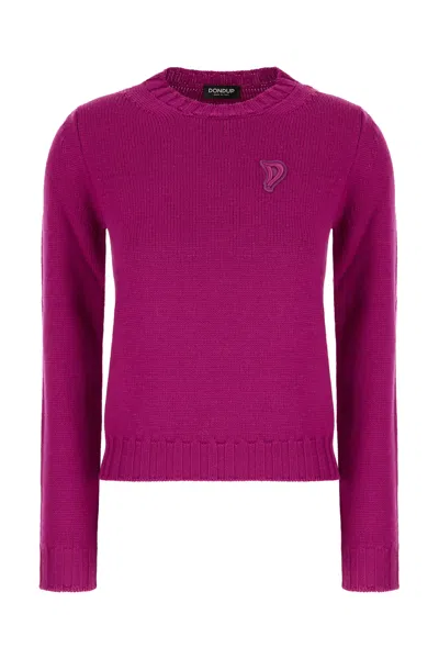 Dondup Wool Sweater With Embroidered Monogram In Fuchsia