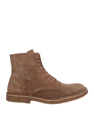 Dondup Man Ankle Boots Khaki Size 12 Leather, Textile Fibers In Beige