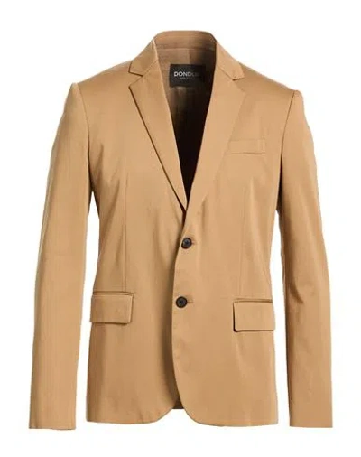 Dondup Man Blazer Camel Size 38 Cotton, Silk, Elastane In Brown