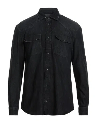 Dondup Man Denim Shirt Black Size M Cotton, Viscose, Polyester, Elastane