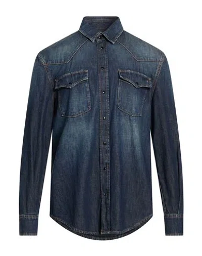 Dondup Man Denim Shirt Blue Size L Cotton