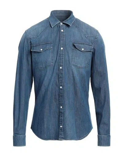Dondup Man Denim Shirt Blue Size L Cotton, Elastane
