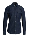 Dondup Man Denim Shirt Blue Size M Cotton, Elastane In Blue