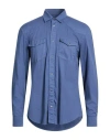 Dondup Man Denim Shirt Blue Size M Cotton, Elastane In Blue