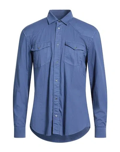 Dondup Man Denim Shirt Blue Size M Cotton, Elastane