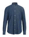 Dondup Man Denim Shirt Blue Size M Cotton In Blue