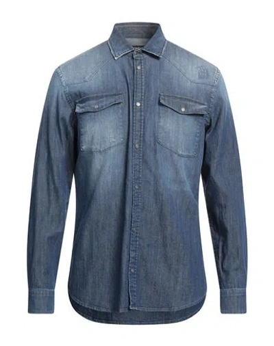 Dondup Man Denim Shirt Blue Size Xl Cotton, Elastane