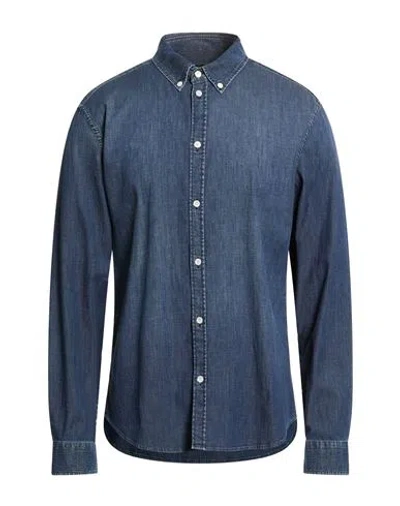 Dondup Man Denim Shirt Blue Size Xl Cotton, Elastane
