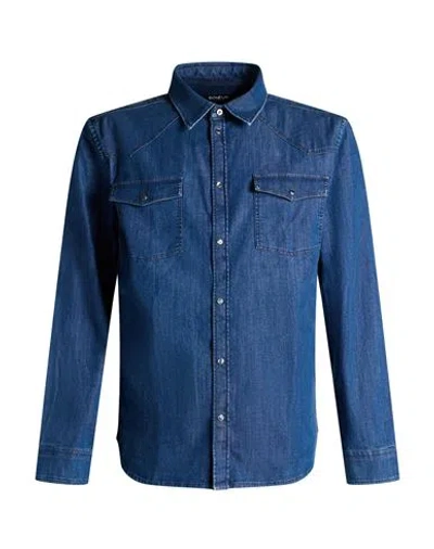 Dondup Man Denim Shirt Blue Size Xl Cotton, Elastane