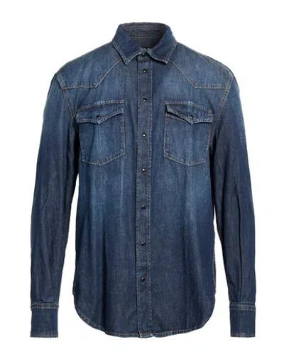 Dondup Man Denim Shirt Blue Size Xxl Cotton