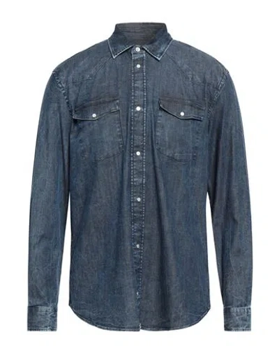 Dondup Man Denim Shirt Blue Size Xxl Cotton, Elastane
