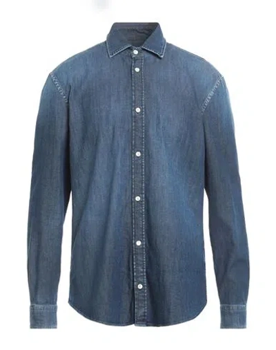 Dondup Man Denim Shirt Blue Size Xl Cotton, Elastane