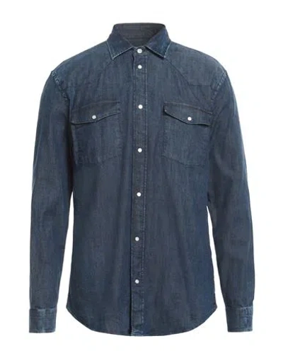 Dondup Man Denim Shirt Blue Size Xl Cotton, Elastane