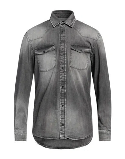 Dondup Man Denim Shirt Grey Size Xxl Cotton, Viscose, Polyester, Elastane