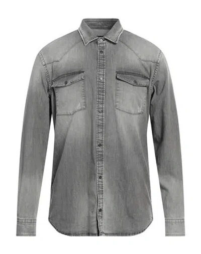 Dondup Man Denim Shirt Grey Size Xxl Cotton, Viscose, Polyester, Elastane