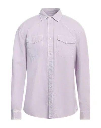 Dondup Man Denim Shirt Mauve Size L Cotton In Purple