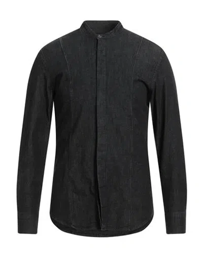 Dondup Man Denim Shirt Steel Grey Size S Cotton, Viscose, Polyester, Elastane In Black