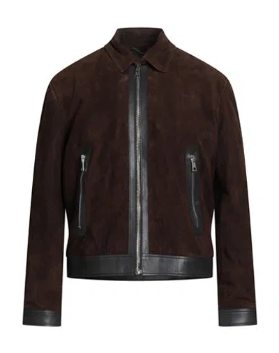 Dondup Man Jacket Chocolate Brown Size 46 Lambskin, Calfskin