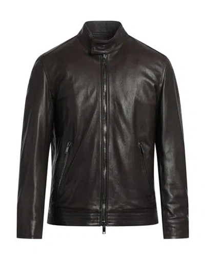 Dondup Man Jacket Dark Brown Size 46 Lambskin