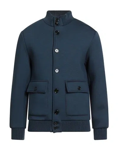 Dondup Man Jacket Navy Size L Viscose, Elastane, Polyurethane, Acrylic In Blue